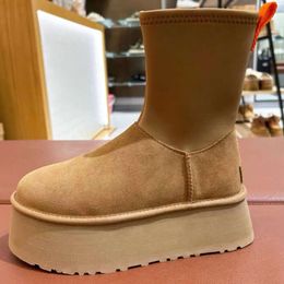New Classic Dippers Suede Neoprene Boot Platform Mini Boot Australian Winter Snow Boots For Women Real Leather Warm Ankle Fur Booties Luxurious Shoe NO476