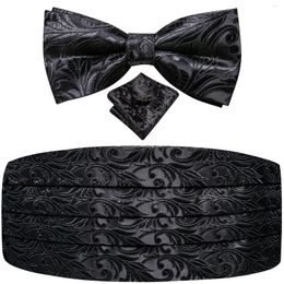 Belts Hi-Tie Silk Black Floral Mens Cummerbunds Vintage Jacquard Bowtie Hanky Cufflinks Cummerbund Belt Corset For Male Wedding Events
