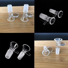 Thick Round 14mm 18mm Glass Bowl For Bong Hookah Clear Slide Smoking Herb Dry Oil Burner Bowls With 2 Types Round Rod Handle Dab Rig Bongs Accessories