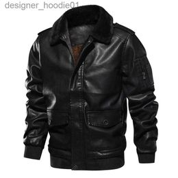 Men's Fur Faux Fur Men's Fur Faux Men Motorcycle PU Leather Jacket Winter Warm Luxury Fleece Retro Coat Collar Biker Bomber Pilot EuroSize L230913