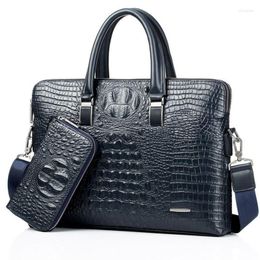 Briefcases 2023 Luxury Alligator Leather Business Men's Briefcase Male Shoulder Bag Men Messenger Laptop Computer 2 Pcs