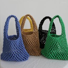 Evening Bags Special Offer For Sharone Crochet Hand Knit Bag Macaron Cotton Rope Hollow Out Handbag Korea Beach Woven Fishnet