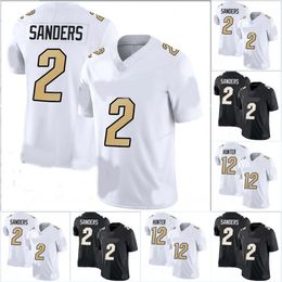 대학 #2 Shedeur Sanders #12 Travis Hunter Black White 2023-2024 Jerseys