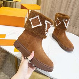 Designer Boots Snow Half Boots Plush Boots Lace-Up Boots High Quality Women Boots Half Boots Classic Style Brown Black Shoes Winter Fall Snow Boots 02