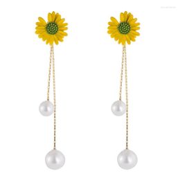 Dangle Earrings High Quality Gold Plated Man-made Pearl Eardrop Jewellery Fashion Beautiful Two Ways To Wear Daisy For Women Girls