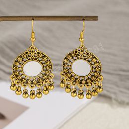 Antique Indian Earrings Jhumka for Women Ethnic Bohemian Round Mirror Hollow Beads Tassel Dangle Earrings Jewelry Brincos