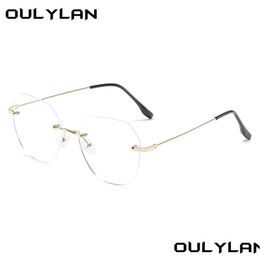 Fashion Sunglasses Frames Oylan Metal Frame Transparent Glasses Men Women Blue Light Blocking Eyeglasses Rimless Eyewear Clear Lenses Dh5Qo