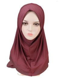 Ethnic Clothing Ladies Headscarf Red Bottoming Cap Elegant Solid Colour Stamping Diamond Simple Set Head Small Shawl