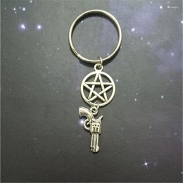 Keychains 1pcs Pentagram Key Chain Gun KeyChain Witchcraft Keyring Pagan Jewellery Gift For Women Man Drop