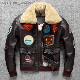 Men's Fur Faux Fur Men's Jackets Autumn And Winter Cow Skin G1 Flight Leather Jacket Plus Size Top Gun For Men L230913