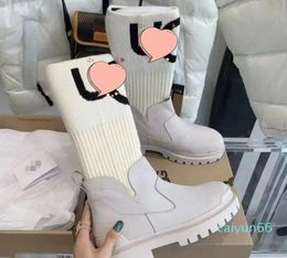 Fashion Snow Boots Thick Soled Elastic Knitting Stitching Warm Socks Martin Middle Boots