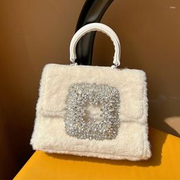 Evening Bags Real Fur Purses Handbags For Women Luxury Designer Rhinestone Clutch Purse Femme Crystal Crossbody Shoulder Bag Top Handle