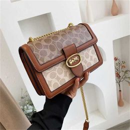 Fashionable and Beautiful Contrast Colour Women's 2023 New Chain Double Bay Small Square Printed Shoulder 68% Off Sales factory
