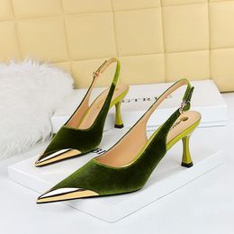 Dress Shoes ZOOKERLIN Fashion Banquet Women Cup Heel Suede Metal Pointed Hollow Women's Pumps Slingback Buckle Solid Color Party