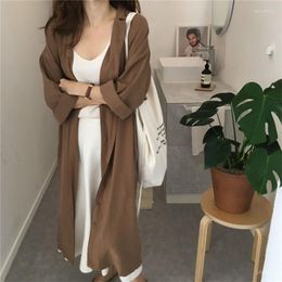 Women's Trench Coats Spring And Autumn Pure Cotton Loose Lapel Dress Lace Up Waist Long Windbreaker Single Breasted Leisure Shirt Dresses