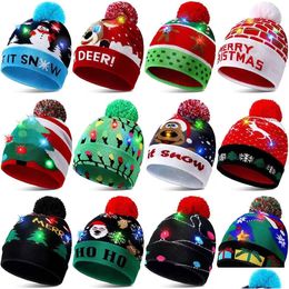 Christmas Decorations Cross-Border Autumn And Winter Fashion Led Light Knit Hat Lights Party Warm Adt Ball Hat2023 Drop Delivery Home Dhzg3
