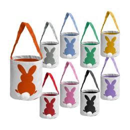 Party Gift Decoration Easter Bunny Basket Bags Cotton Linen Carrying Gift and Eggs Hunting Candy Bag Fluffy Tails Printed Rabbit Toys Bucket Tote 9 Colour B1102