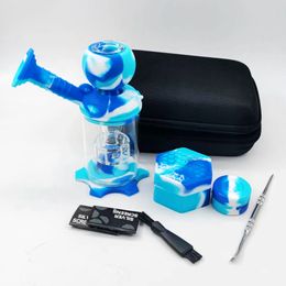 Latest Thick Glass Hand Silicone Pipes Kit Portable Philtre Herb Tobacco Spoon Bowl Smoking Bong Holder Cigarette Holder Tube Dabber Spoon Oil Rigs Waterpipe DHL