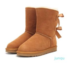 bow women snow boots keep warm boot Cowskin Sheepskin Plush fur boots dustbag card fine christmas gift top quality