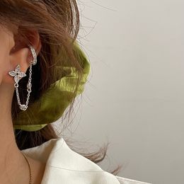 New designed Four petal flower retro ear loop Four leaf clover chain earrings women Designer Jewelry LV0100214