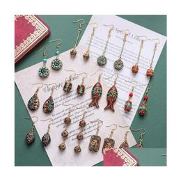Nepal Exotic Wind Tibetan Style National Charm Earrings Copper Beads Retro Temperament Simple Show Face Thin Earring Drop Delivery