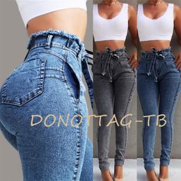 Women's Jeans Lace-up Ripped Blue Grey Sexy Skinny Demin Pants Can Be Worn All Year Slimming And Lifting Buttocks Leggings