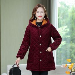 Women's Trench Coats Winter Warm Thin Quilted Jacket Long-Sleeved Parkas Fur Hooded Middle Age Women Cotton-Padded Tops Mother Cotton Coat