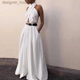 Womens Jumpsuits Rompers Womens Jumpsuits Rompers Halter Wide Leg Sexy Bodycon Summer Jumpsuit Women Overalls Backless White Skinny Womens Female Long Pants L2309