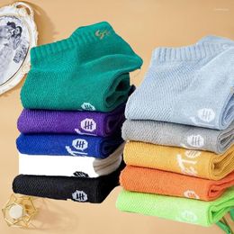 Men's Socks 5 Pairs/Lot Ankle Summer Fashion Solid Colour Letter High Quality Elastic Mesh Breathable Deodorant Short