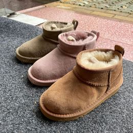 Crianças infantis botas de inverno peludas chesut ovelha clássico ultra mini chinelos sapatos para meninas