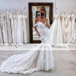 Mordern Plus Size Wedding Dresses Appliques Lace Off Shoulder Mermaid Garden Wedding Dress Spring Vestido De Novia