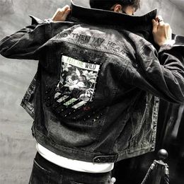 Men's Jackets Wholesale Men's rivet denim jacket autumn winter new coat personality brand heavy craft embroidery black denim men's clothing LJ201013 x0913 x0913