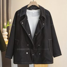 Outerwear 2023 Autumn Clothes Women Jacket Plus Size Loose Bright Line Safari Style Army Green Coat Curve