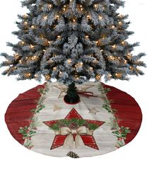 Christmas Decorations Red Wood Grain Five Pointed Star Tree Skirt Base Cover Xmas Home Carpet Mat