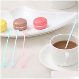 Spoons Wholesale- Candy Colour Coffee Stirrer Bar Spoon Milk Fruit Small Stir Long Handled Mixing Melamine Plastic 12.7X1Cm Drop Delive Dhp3U