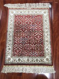 Carpets Carpet Slip-Resistant Room Red Rug Hand Knotted For Home Gift Size 1.5'X2'