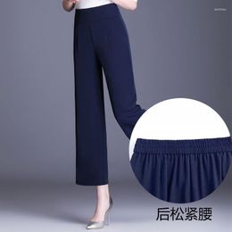 Women's Pants Summer Black Loose Straight Elastic Waist Solid Color All-match Wide Leg Simplicity Fashion Casual Women Clothes