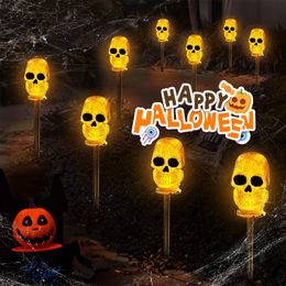 Other Event Party Supplies Halloween Decoration 3D LED Skull Stakes Lights Solar Battery Operated Pathway Lights For Yard Porch Lawn Pathway Garden Decor 230912