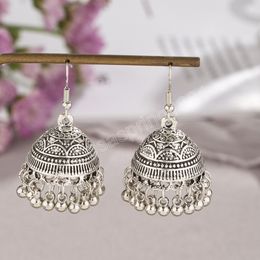 Indian New Vintage Classic Tassel Bell Earrings Women's Ethnic Style Inlaid Zircon Pendant Exaggerated Earrings Jhumka Jewelry