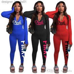 Womens Jumpsuits Rompers Women Jumpsuits Designer 2023 New Slim Sexy Autumn And Winter Pit Stripe Printing Long Sleeve Tight Bodysuit Ladies One Piece Pants Rompers