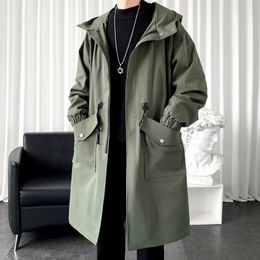 Men's Trench Coats Long Coat Jacket Men Autumn Spring Black Hip Hop Japanese Streetwear Male Hooded Army Green Casual Jackets 230912