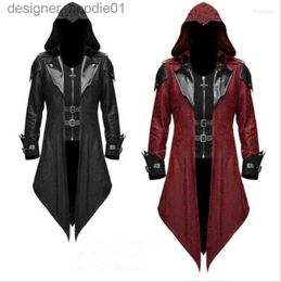 Men's Fur Faux Fur Men's Hoodies Mens Gothic Matrix Trench Coat Steampunk Leather Jackets Cape Halloween L230913