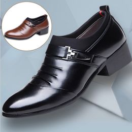 Dress Shoes Italian Men Slip on Black Leather for Plus Size Point Toe Business Casual Formal Wedding 230912