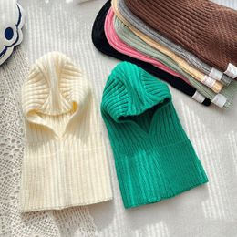 Berets Winter Kids Knitted Hat Scarf One Piece Solid Color Boy Girl Warm Hooded Scarves Korean Soft Thick Children Cap Neckerchief