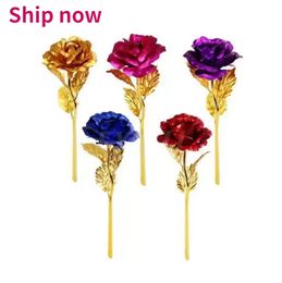 NEW Fashion 24k Gold Foil Plated Rose Creative Gifts Lasts Forever Rose for Lover Wedding Valentine Day Gifts Home Decoration Flower B1102