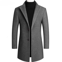 Men's Wool Blends Autumn Winter Long Overcoat Men Fashion Slim Fit Long Wool Blends Coats Men Solid Business Causal Windbreaker Jackets Men 230912