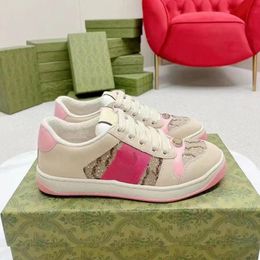 Screener sneakers with crystals men women shoes Beige and ebony canvas Pink and green vintage Web italy shoe Dirty Leather Lace-up Tennis Shoe Low High Trainer 05