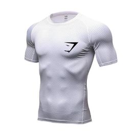 Men's T-Shirts White T-Shirt Short Sleeve Men's Fitness Top MMA Training Shirt Summer Sweatshirt Gym Compression Quick D223N