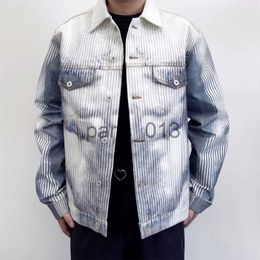 Men's Jackets High Street Original YProject OT Blue White Printed Denim Jacket Shirt Body Stripe Gradient Men's Short Coat x0913 x0913