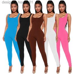 Women's Jumpsuits Rompers Women Jumpsuits Sexy Sleeveless Slim High Waist Bodysuit Thread Square Neck Sports Tank Top Hip Lifting Rompers For Summer L230913